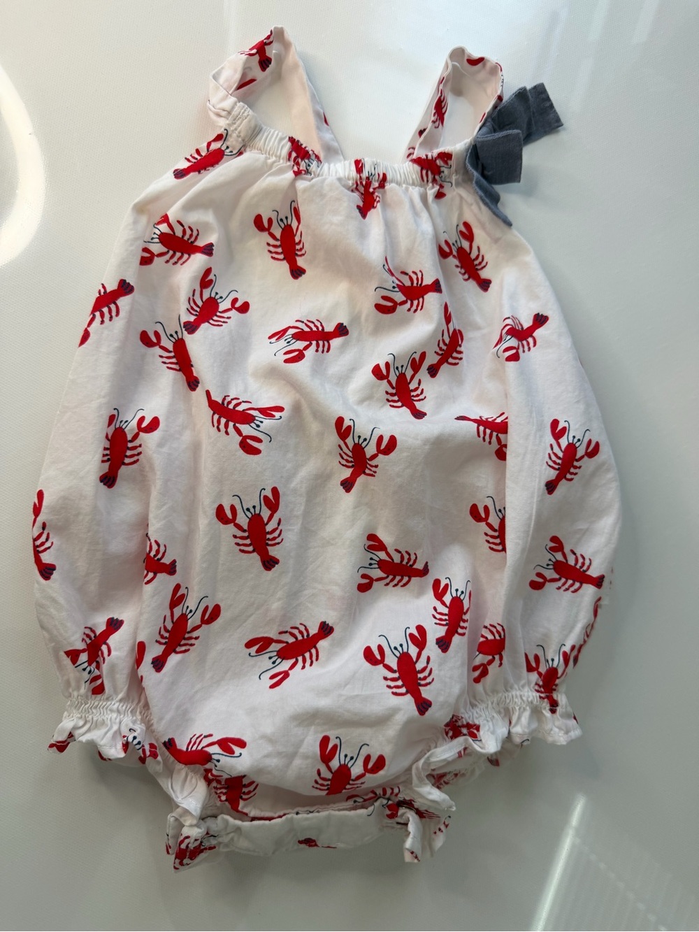 GAP White Baby Romper with Red Lobster Print and Blue Bow